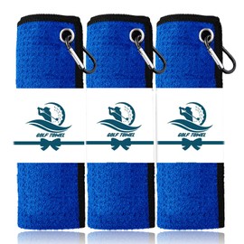 FINGER TEN 3 Pack Golf Towels Microfiber Waffle Pattern Tri-Fold 16“x16”with Heavy Duty Carabiner Clip, Golf Cleaning Towel Superior Water Absorption and Quick Dry for Men Women (Blue)