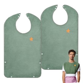 2pcs Adult Bibs for Women or Men with Crumb Catcher, Waterproof Towel Bibs for Elderly, Absorbent