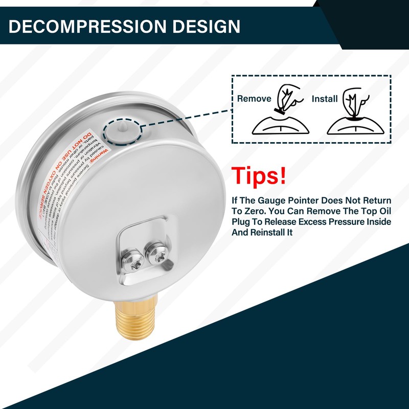 MEASUREMAN 2-1/2" dial, 1/4" NPT Lower, Glycerin Filled, Stainless Steel