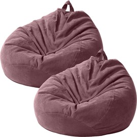 Tranqun 2 Pcs Bean Bag Cover Chair Cover Soft Corduroy Stuffed Animal Bean Bag Storage for Adults Indoor Bedroom Organizing Plush Toys(200l,Pink Purple)