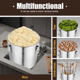 DOONARCES 33L Stainless Steel Airtight Canister Kitchen Food Canisters with Handles+Lid Rice Grain Storage Bucket Container for Cereals Flour Tea Milk Wine Ice, Dry/Wet Food (33L/8.72Gal)
