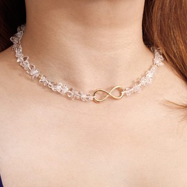 XHUUU Choker Necklace for Women Men Infinity Charm Plated 14k Gold Tumbled Clear Quartz Energy Crystals and Gemstones Necklaces