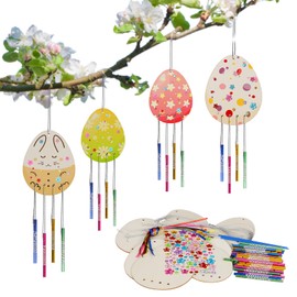 Wednok 10-Piece Easter Eggs Wind Chime Craft Set, Easter Egg Craft Set, Wooden Easter Egg Craft Sets, Easter Crafts for Children, Chimes Craft Set for Painting and Decorating for Easter, Spring Decoration, Girls and Boys