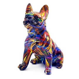 FUNSXBUG Colorful Art French Bulldog Sitting Statue Dog Figurines Sculpture Collectibles Home Office Desktop Decor Outdoor Garden Display Decoration Resin (Colour 1)