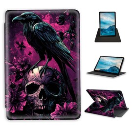 FXIANGWL for Kindle Paperwhite 6/Kindle Colorsoft 7 Inch 2024, 360 Degrees Rotating Smart Protective Tablet Case, Auto Wake/Sleep Feature, Adjustable Angle, Suitable, Crow Skull