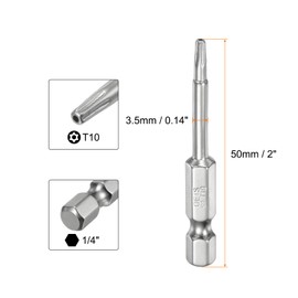 QUARKZMAN T10 Security Torx Bit 1/4 Inch Hex Shank 2 Inch Long S2 Steel Magnetic Tamper Proof Star Bits Screwdriver Torx Head with Hole for Screws Bits