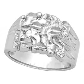 Men's 19mm Large Rhodium Plated Chunky Nugget Pinky Ring Size 8 + Jewelry Cleaning Cloth
