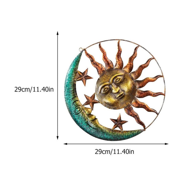HOMSFOU Sun and Moon Metal Wall Decor 29cm Moon Sun