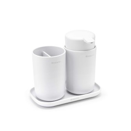 Brabantia Renew Collection Plastic Bathroom Set, White, Set of 3