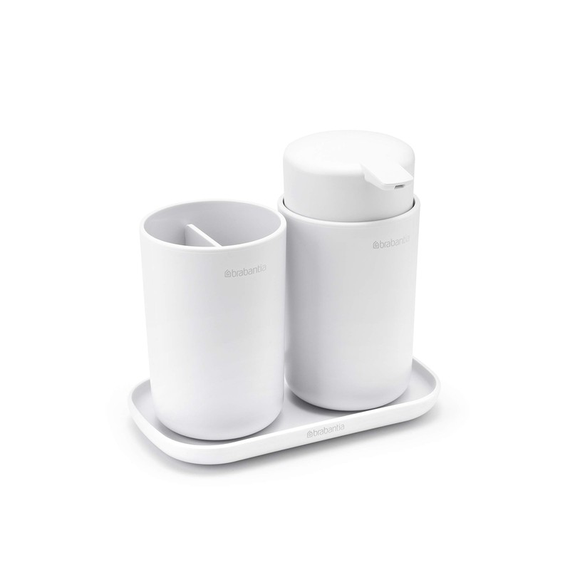 Brabantia Renew Collection Plastic Bathroom Set, White, Set of 3