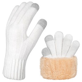 Kotashion Touch Screen Ladies Winter Thermal Mittens Gloves Pluff Warm Knitted Women Anti Slip Bouble Layer Cuffs for Indoor and Outdoor Activities