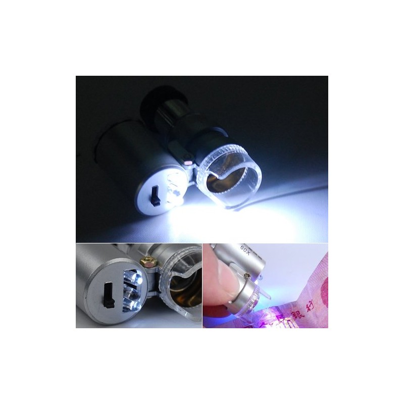 Accessotech Mini 60x Jewellery Loupe with Light Magnifier Microscope Hallmarks