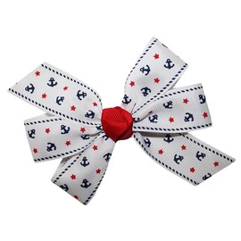 WD2U Girls Assorted 4.5" July 4th Red White Blue Grosgrain Hair Bow Alligator Clip - Navy White Anchor