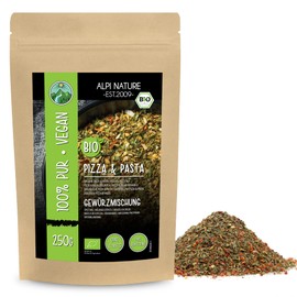 Organic Pizza and Pasta Spice (250 g), Organic Spice Mix, Pizza Seasoning, Pasta Seasoning, 100% Natural, Ingredients from Controlled Organic Cultivation, Spaghetti Spice without Artificial Additives