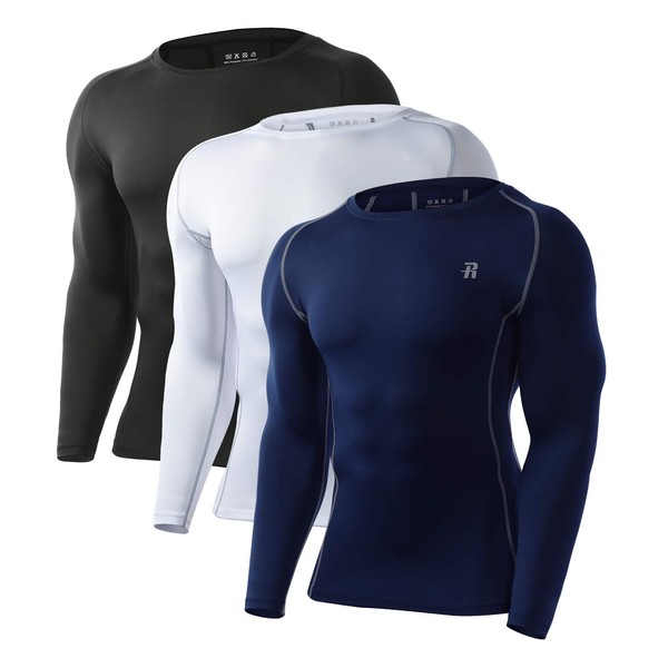 Runhit 3 Pack Compression Shirts for Men Long Sleeve UPF
