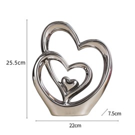 Double Heart Ornament,Double Heart Ceramic Statue,Home Decoration sculpture,Creative Home Modern Gift Office Living Room Decoration Collection Souvenir,Gift. (Silver A)