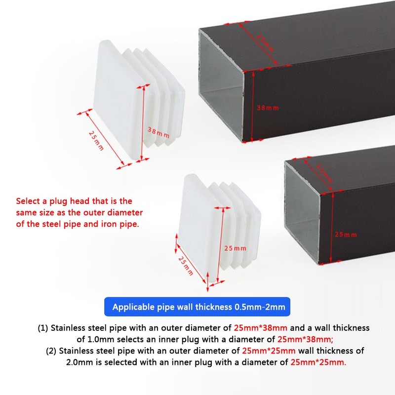 White Square Plastic Plugs, 20 Pcs Tube Inner End Caps,