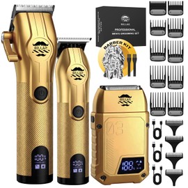 ® Professional Barber Clippers and Trimmer Set - Foil Shaver Professional Hair Clippers for Men, Mens Cordless Hair Clipper for Barbers Haircut Kit（Golden）