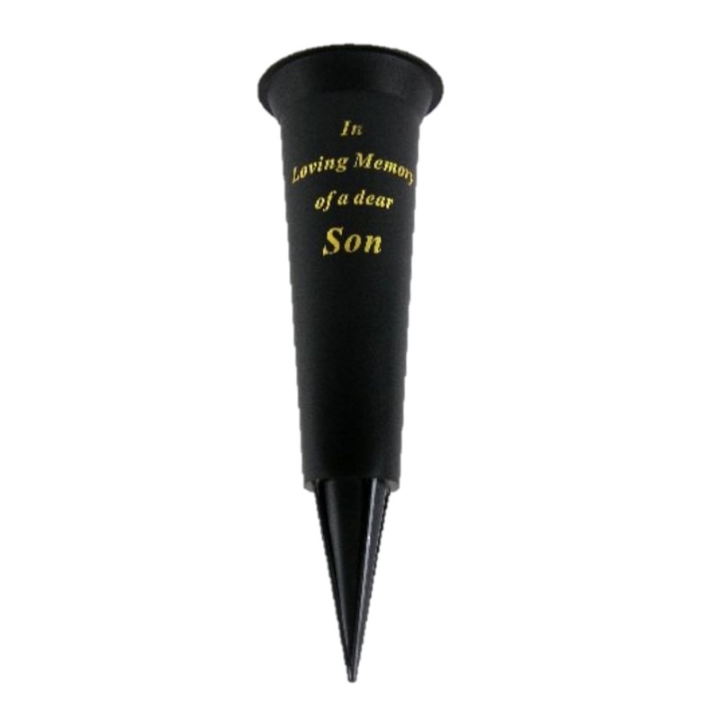 Black In Loving Memory Son Spiked Memorial Grave Flower Vase