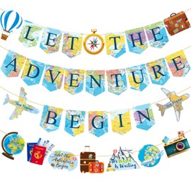 Let the Adventure Begin Banner Adventure Awaits Travel Themed Party Supplies for Travel Themed Birthday Baby Shower Graduation Retirement Job Career Change Farewell Party Decorations Supplies