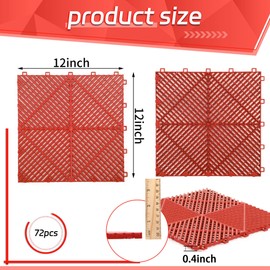 Barydat 72 Pcs 12'' x 12'' Modular Interlocking Drainage Mats Heavy Duty Garage Floor Tiles Bulk Non Slip Rubber Outdoor Easy-Clean Cushion Mat for Pool Garage Deck, Patio, Shower (Red)