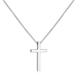 SanThree 2.2mm Pure Titanium Twist Link Chain Cross Necklace for Men Women Sensitive Skin, Ultra Light Welded Skin Friendly Oval Chain for New Year Valentines Day Birthday, 23.62 Inches