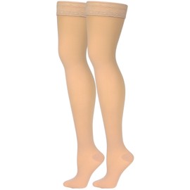 NuVein Sheer Compression Stockings for Women, 20-30 mmHg Support, 20 Denier, Thigh High, Closed Toe, Beige, Small