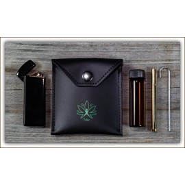 Rocky_Mountain_High_420 Taster's Kit Leather Dugout Kit w/ARC Lighter, Vial & Brass Pipe - Made in USA!