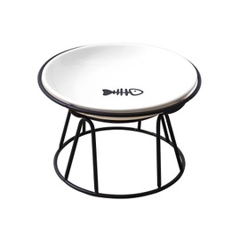 Yeqqzq Elevated Cat Bowls, Raised Ceramic Cat Dish with Metal Stand, Pet Feeder Bowls for Indoor Cats, Kitten, Puppies and Small Dogs, Dishwasher Safe