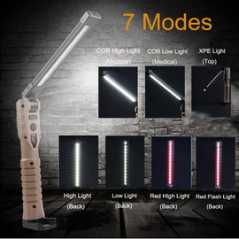 LED Work Light, 2000 Lumens Foldable Rechargeable Work Light, Cordless Portable Magnetic COB LED Work Light 7 Modes for Car Repair, Home, Garage, Emergency