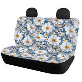 ZIATUBLES Retro Daisy Flower Print Car Seat Covers Full Set Front and Rear Seat Cover 4 Pack Breathable High Back Stretchy Bucket Seat Covers Universal Fit Car Sedan SUVs