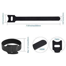 Ataduras de Cables Reutilizables - Bridas para Cables Organizador Cables Ties de Correas con Gancho y Bucle de Cuerda para la Gestión de Cables y Organización de Escritorio u Oficina (200*12MM,50Pack)