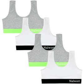 Nalwort Girls Cotton Bra Teens Sports Bra Training Bras for Girls & Teens 4 Pack