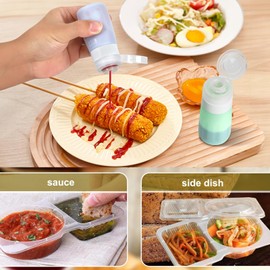 CUNLU 16Set Double Compartment Snack Containers with Lids,Snack Pack Containers for Kids & Adults, 4pcs Silicone Condiment Squeeze Bottles,Leakproof Sauces Container, Salad Dressing Container