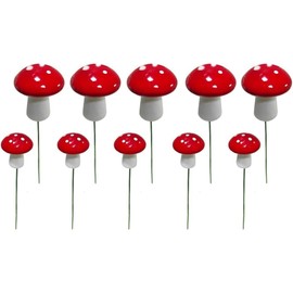 Gryshanyun 10Pcs Red Mushroom Garden Stakes, Decorative Metal Silhouette Yard Art for Indoor, Outdoor Fairy Gardens, Lawn and Patio Decor