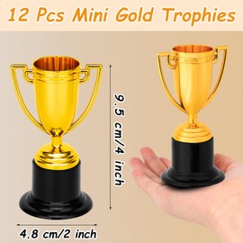 8VR 12 Pack Mini Gold Trophies for Awards, Plastic Trophy Cups Set, Gold Participation Trophy Cups for Party Favors, Props, Rewards, Winning Prizes, Sports, Competitions, 4 Inch