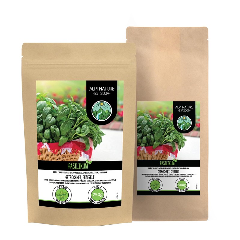 Basil grated (500g, 1.1lb), basil gently dried, 100% pure and