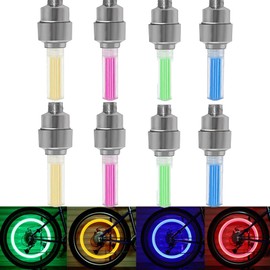 CaoXiong 4 Pack (8 Pieces) LED Bike Wheel Light Led Flash Tyre Wheel Valve Cap Light for Bike Waterproof Bicycle Wheel Tire Light for Front & Rear Wheel(4 Color: Green,Red,Blue,Yellow)