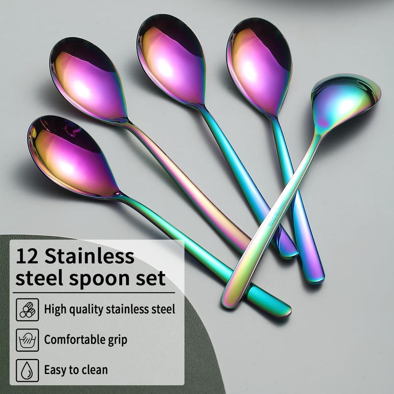 Kyraton Rainbow Soup Spoons, Pack of 12, 20.3 cm Stainless