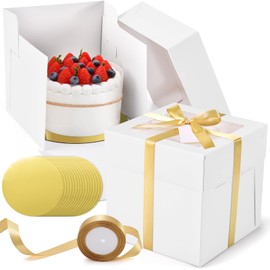 DOYIDE 24Pcs 8x8x8 Inch Cake Boxes, 12pcs White Bakery Boxes with Window (12pcs Boards), Square Cake Carrier Container Disposable Pie Boxes Package for Bake Decorating Supplies