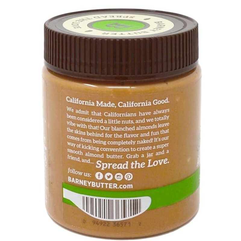 Barney Butter Almond Butter, Bare Crunchy, 10 Ounce Jar, No
