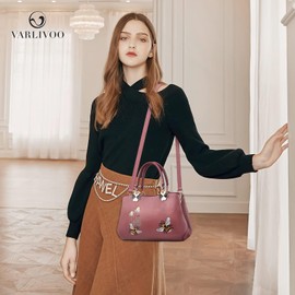 VARLIVOO Elegant Women's Handbags Embroidery Shoulder Bags Women Shoulder Bags Travel Shopper Bags Women's Bags Crossbody Bag Work Travel PU Leather, Pink B, Fashionable
