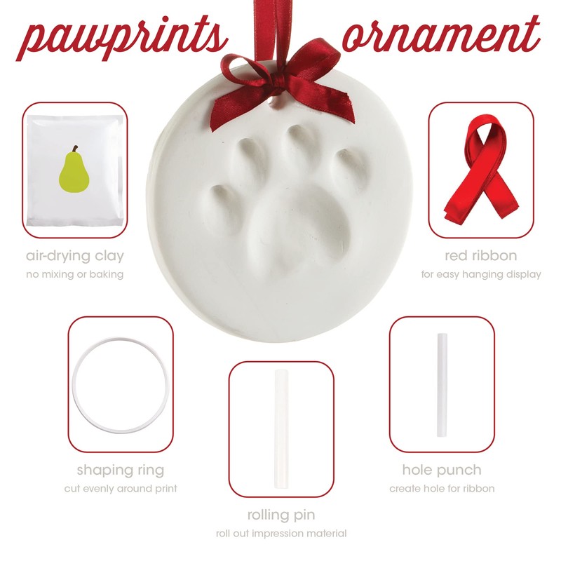 Pearhead Clay Pawprint Christmas Ornament, Pet Owner Holiday Gift, Dog