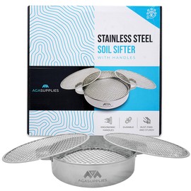 Soil Sifter Set with Handles & 3 Replaceable Mesh Sifters – 30 Cm Stainless Steel Soil Sifter for Gardening, Compost & Bonsai – Large Garden Sifting Tray for Topsoil, Rocks & Sand – Mesh Sieve Set