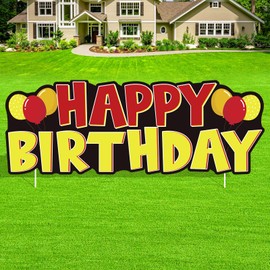 Cartoon Birthday Yard Sign Decorations Cartoon Mouse Birthday Yard Lawn Sign with Stakes Red Yellow Cartoon Theme Birthday Party Decorations Supplies for Indoor Outdoor Garden 33 x 12.2 inch