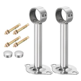 uxcell 2 Pcs Ceiling Mount Curtain Rod Bracket, Fit 32mm/1.26" Pipe Length 150mm/5.91" Stainless Steel Curtain Rod Hooks Hangers for Walls Wardrobe Pipe Curtain Pipe, Silver