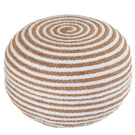 Dekorist Round Ottoman Pouf Footstool Jute Pouffe Stool Seat Cushion Boho Home Decor Extra Seating Pouffe for Living Room, Bedroom, Indoor Glacier Path, 21x21x11 inch, Natural-White Line