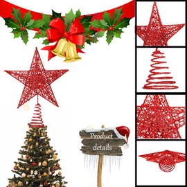 Christmas Tree Star Topper, Christmas Tree Star, Christmas Decoration Tree Topper, Metal Christmas Tree Topper, for Christmas Tree Topper Decoration, 20 cm, Red