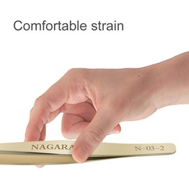 NAGARAKU Tweezers for Eyelash Extensions Gold Curved Angled Long tip Volume Cluster Super Light Weight Easy Fanning Tweezers Stainless Steel Precision (N-03-2)