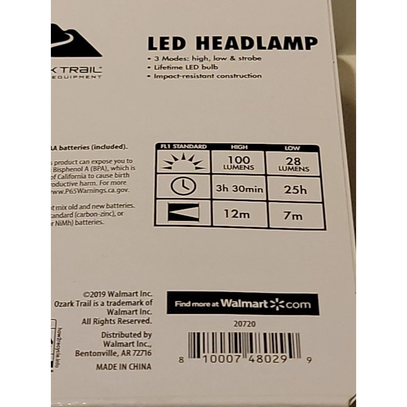 Ozark Trail New Ozark Trail 100 Lumens LED Headlamp Battery